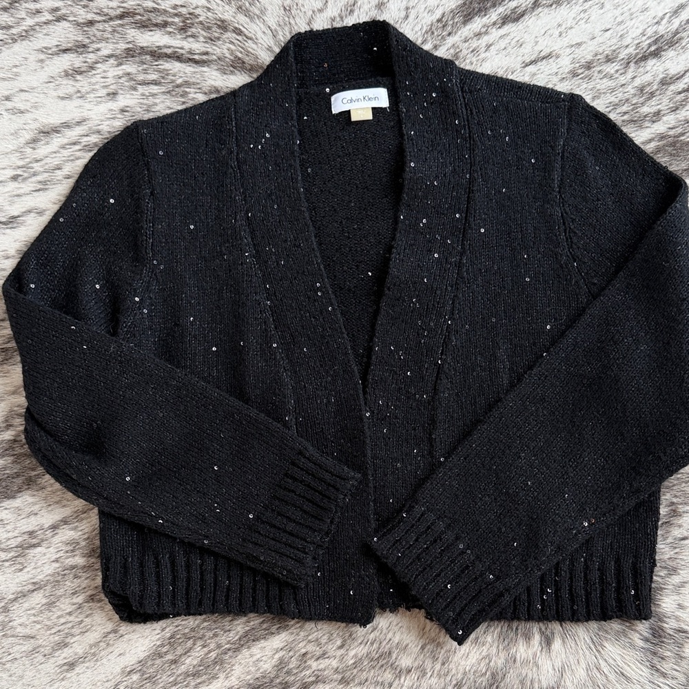 Calvin Klein Women's Black Cardigan with White Dots